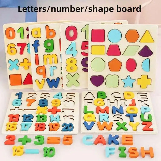 Puzzle Montessori en Bois - Lettres, Chiffres et Formes - Jeu Éducatif 3-6 ans