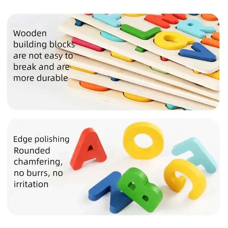 Puzzle Montessori en Bois - Lettres, Chiffres et Formes - Jeu Éducatif 3-6 ans