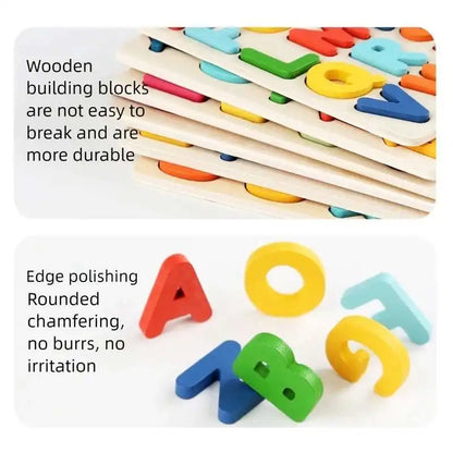 Puzzle Montessori en Bois - Lettres, Chiffres et Formes - Jeu Éducatif 3-6 ans