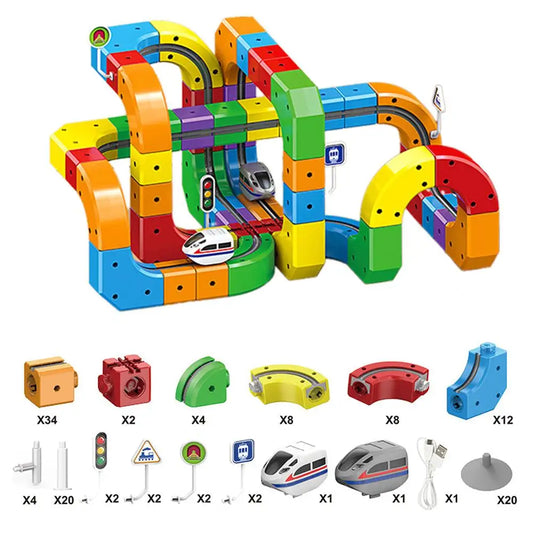 Circuit de Train Magique 3D Rechargeable USB - 51/81/123 Pièces - Jouet Éducatif STEM