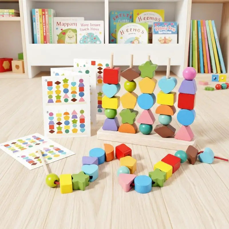 Perles à Enfiler & Blocs d'Empilement Montessori – Tri de Formes & Séquençage | Éveil 3-6 ans