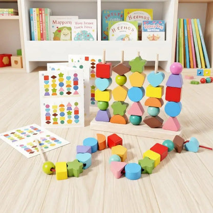 Perles à Enfiler & Blocs d'Empilement Montessori – Tri de Formes & Séquençage | Éveil 3-6 ans