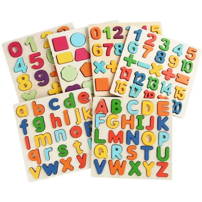 Puzzle Montessori en Bois - Lettres, Chiffres et Formes - Jeu Éducatif 3-6 ans