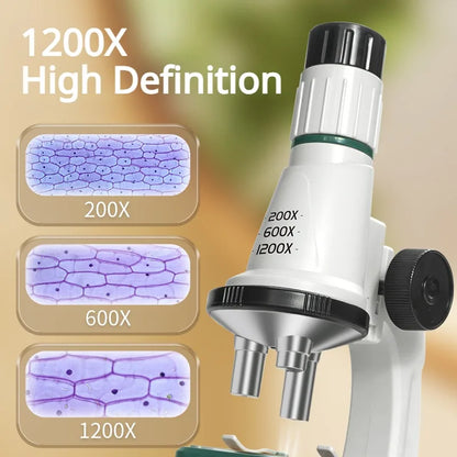 Microscope  Éducatif pour Enfants 200x-600x-1200x avec Lumière LED - Kit Science STEM