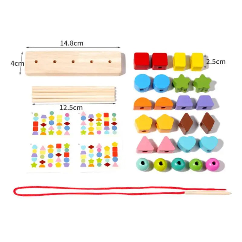 Perles à Enfiler & Blocs d'Empilement Montessori – Tri de Formes & Séquençage | Éveil 3-6 ans