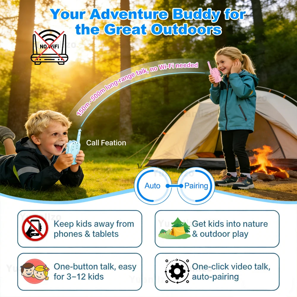 Talkies-Walkies Vidéo Enfants - Lot de 2 Rechargeables Appel en Un Clic - Cadeau 3-12 ans