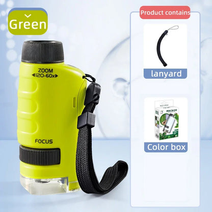 Mini Microscope de Poche 60-120X avec LED pour Enfants - Jouet Éducatif Scientifique