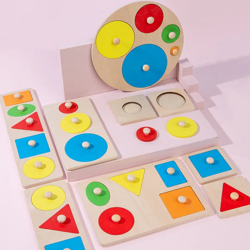 Plateau Géométrique Montessori en Bois – Jouet Éducatif Formes & Couleurs 3-6 ans