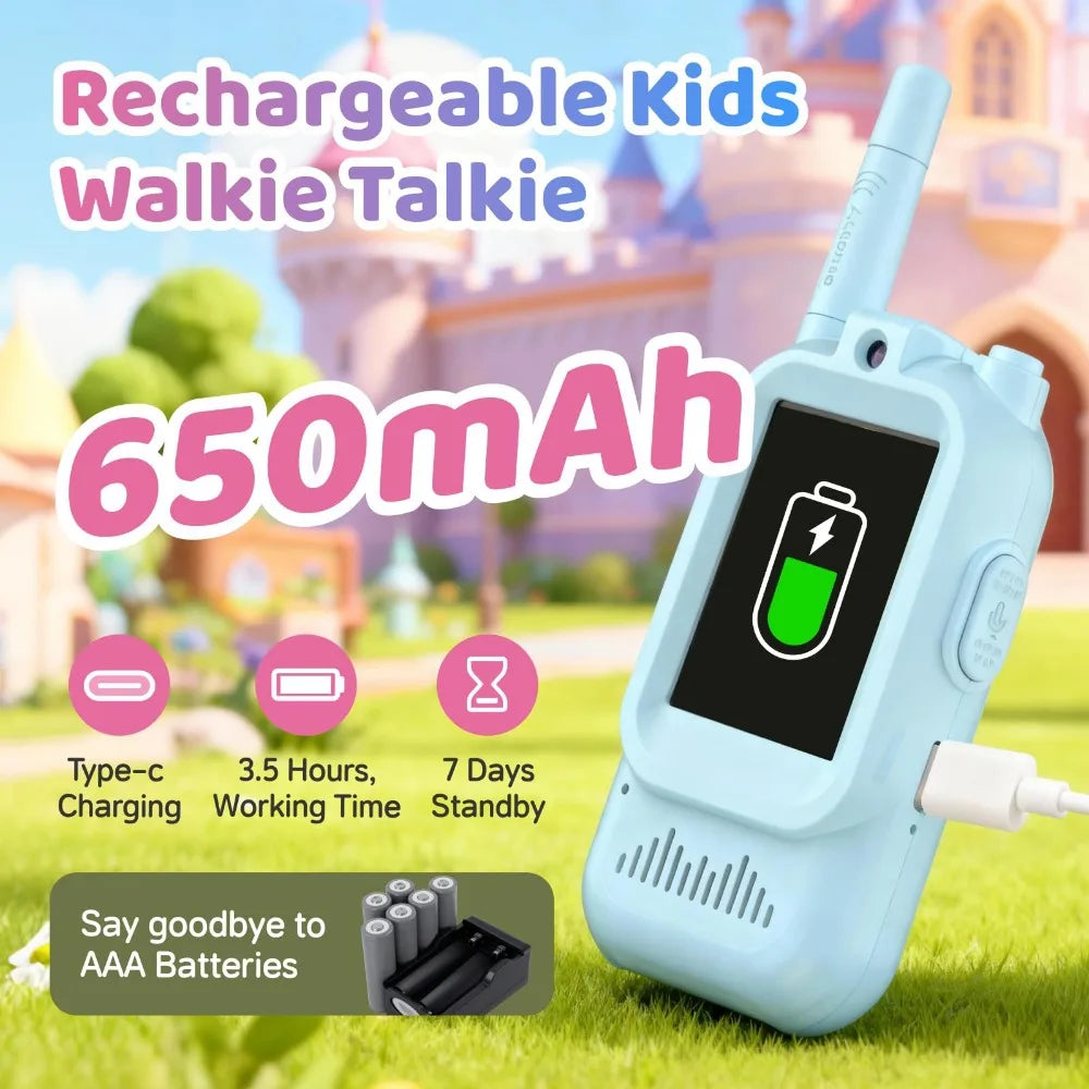 Talkie-Walkie Vidéo Enfant Rechargeable – Pack de 2 avec Écran | Appel en 1 Clic | Camping & Voyage