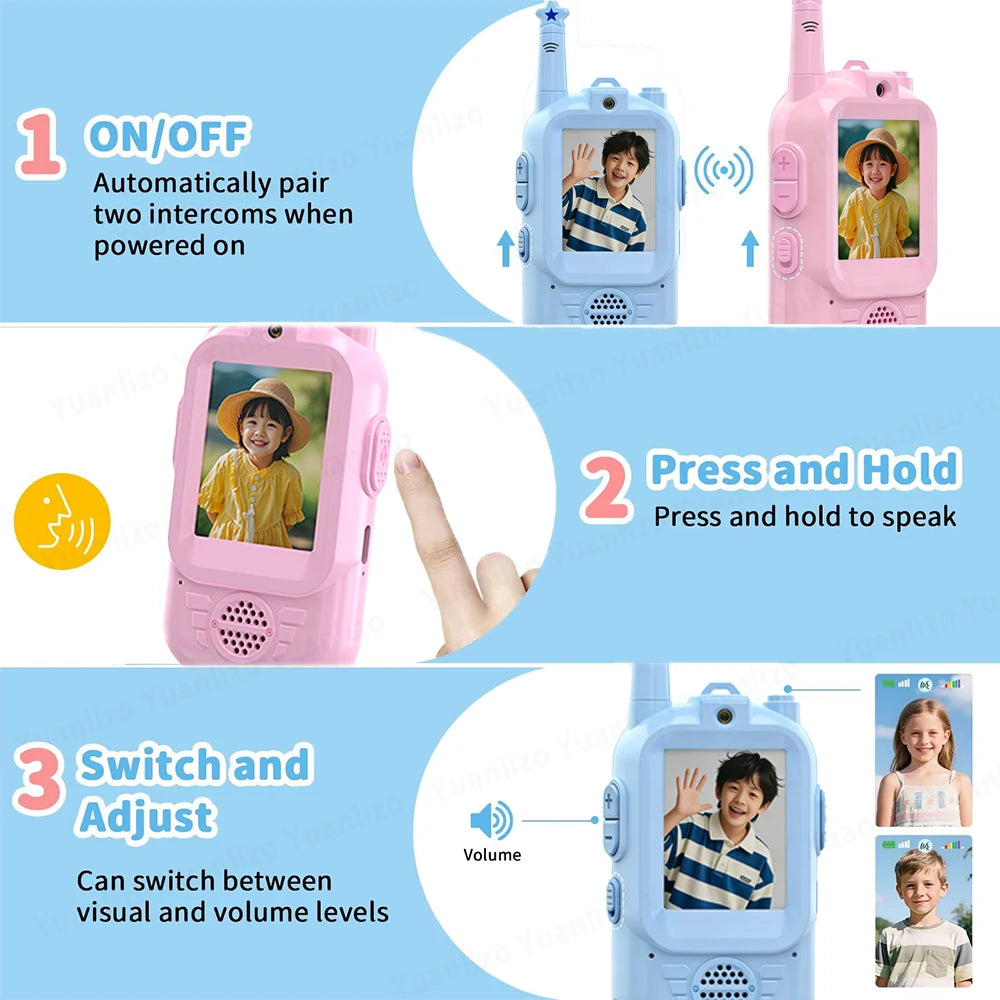 Talkies-Walkies Vidéo Enfants - Lot de 2 Rechargeables Appel en Un Clic - Cadeau 3-12 ans